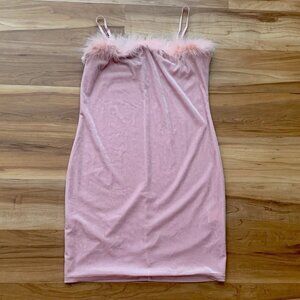 Zaful Tank Top Cami Feather Trim Pink Velvet Size 8 NWT